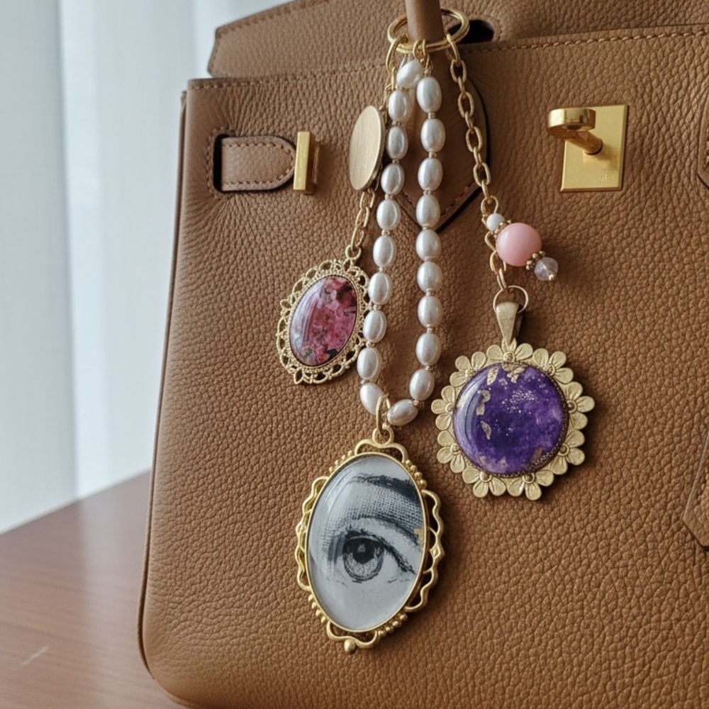 Handbag Charm With Gold And Pearl Charms